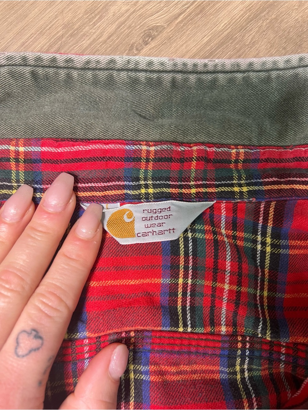 Vintage Carhartt Red Plaid Lined Jacket with Green Collar - Picture 2 of 4